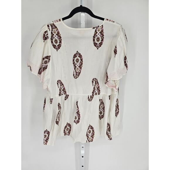 Knox Rose Womens Sz XXL Short Sleeve Peplum Boho Top Embroidered Pink Cream - Picture 4 of 4